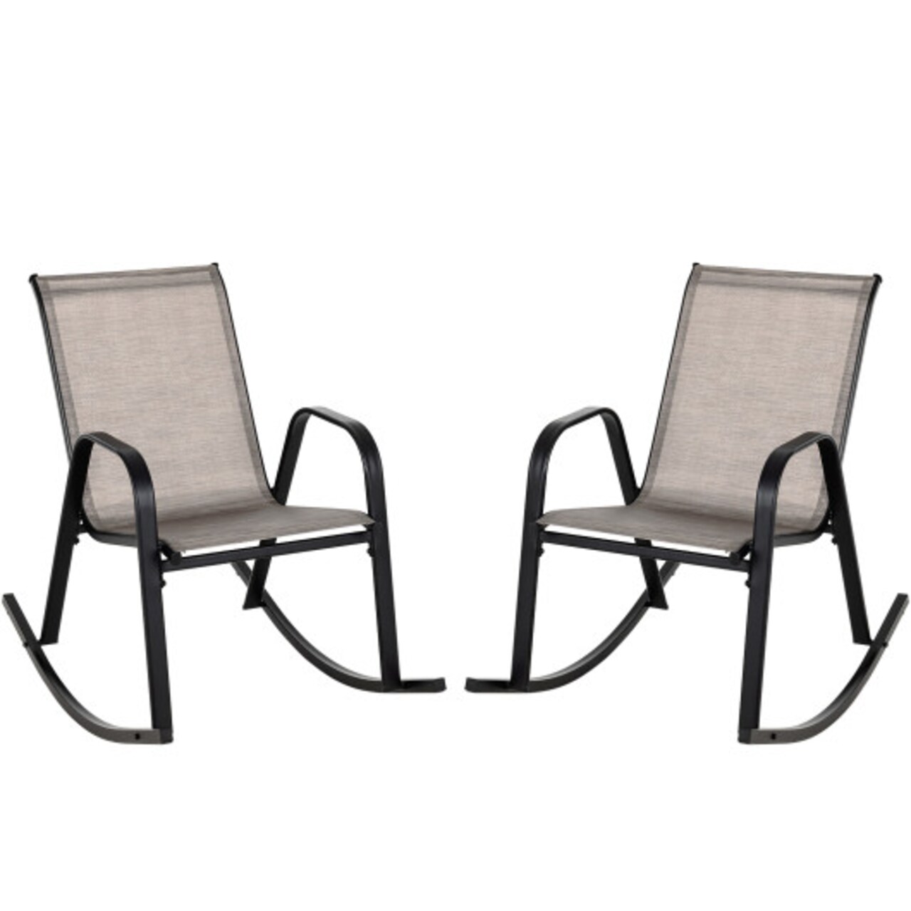 Set of 2 Heavy-Duty Metal Patio Rocking Chair with Breathable Seat Fabric-Brown